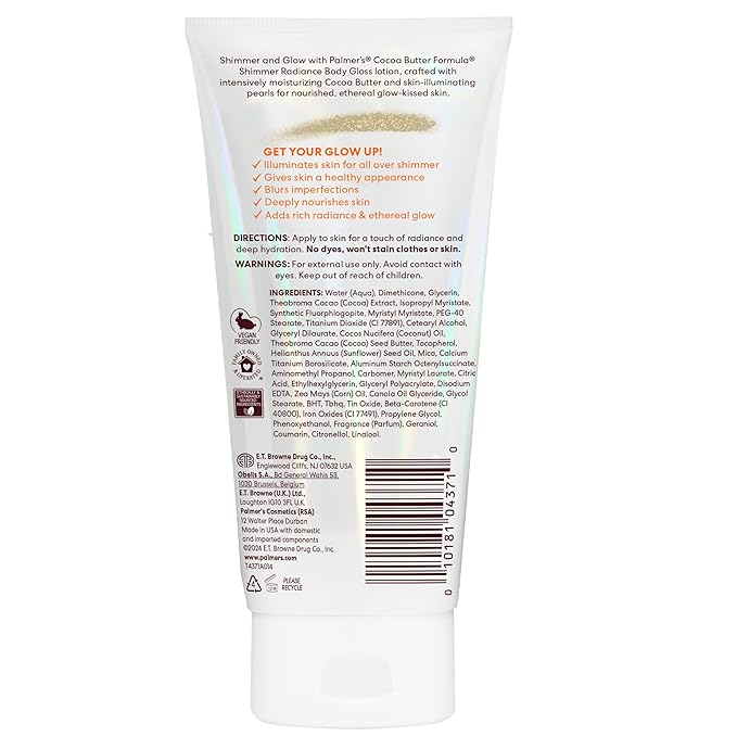 Palmer's Cocoa Butter Formula Shimmer Body Lotion with Vitamin E, 5.25 Fl Oz, Radiance Body Gloss, Help Blur Veins, Cellulite, Marks, 48 Hour Moisture-FemmiqueWomen