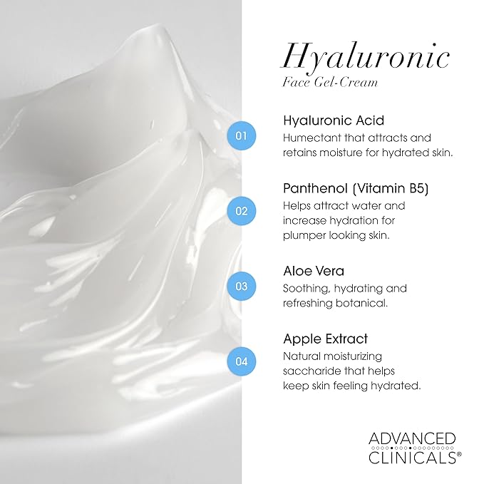 Advanced Clinicals Hyaluronic Acid Moisturizer Gel Face Cream W/Vitamin E + B5 | Hydrating & Vitamin C Face Lotion Hydrates Dry Skin & Improve Look Of Wrinkles & Fine Lines, 2 Fl Oz-FemmiqueWomen