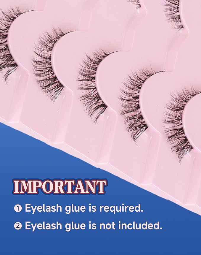 Small Lashes Wispy Short Eyelashes Natural Look Flared Strip False Eyelash Soft Clear Band Lash Pack 7 Pairs SF-07-FemmiqueWomen