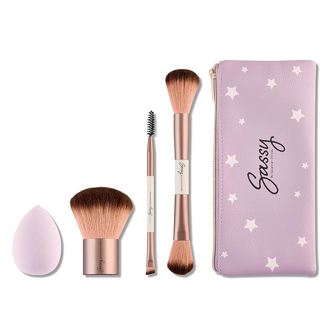 Sassy by Savannah Chrisley Sassy Brush Kit - Beauty Tool Kit for Women - All-in-One Beauty for Eyes and Face - Brush Kit Great for Makeup Application - Kit Includes Reusable Zipper Pouch - 4 Pc-FemmiqueWomen