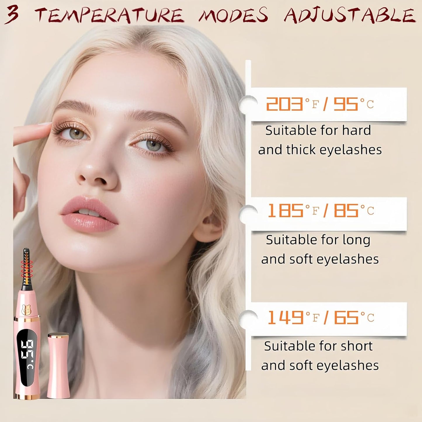 2025 Upgraded Heated Eyelash Curler – Fast 5s Heat-Up, USB Rechargeable Electric Eyelash Curler, 3 Temperature Modes, LED Display, Anti-Burn, 24H Long-Lasting Curl, Perfect Gift for Women (Pink)-FemmiqueWomen