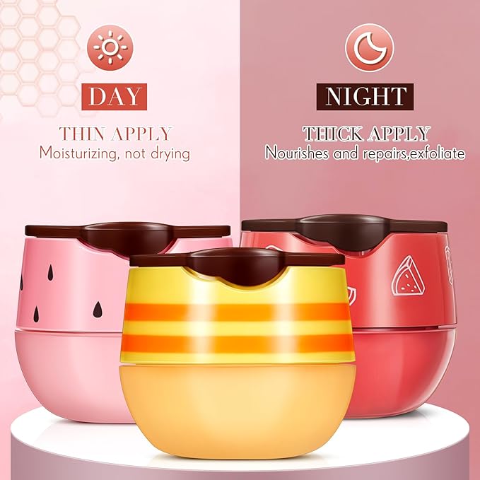 12 Pcs Bee Lip Balm Honey Pot with Brush Propolis Lip Mask Overnight, Moisturizing Hydrating Lip Sleeping Mask Prevention Dry and Cracked(Honey+Strawberry+Watermelon)-FemmiqueWomen