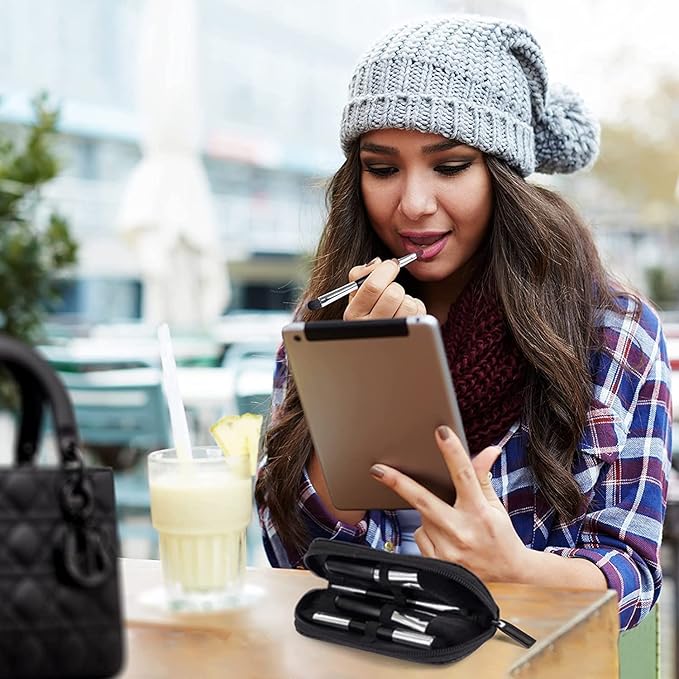 Travel Makeup Brushes Set w/Pouch, 5PCS Double Ended Portable Mini Cosmetic Brushes Kit for Foundation, Eyeshadow, Lip, Blush Make Up Brushes Professional(Black)-FemmiqueWomen