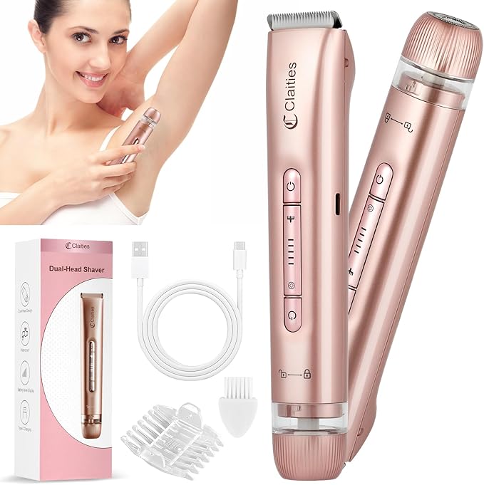 2 in 1 Women Electric Shaver Dual Head Bikini Trimmer for Women IPX7 Waterproof Wet & Dry Use Body Hair Trimmer and Facial Hair Remover for Bikini Underarm Leg Arm Body Face-FemmiqueWomen