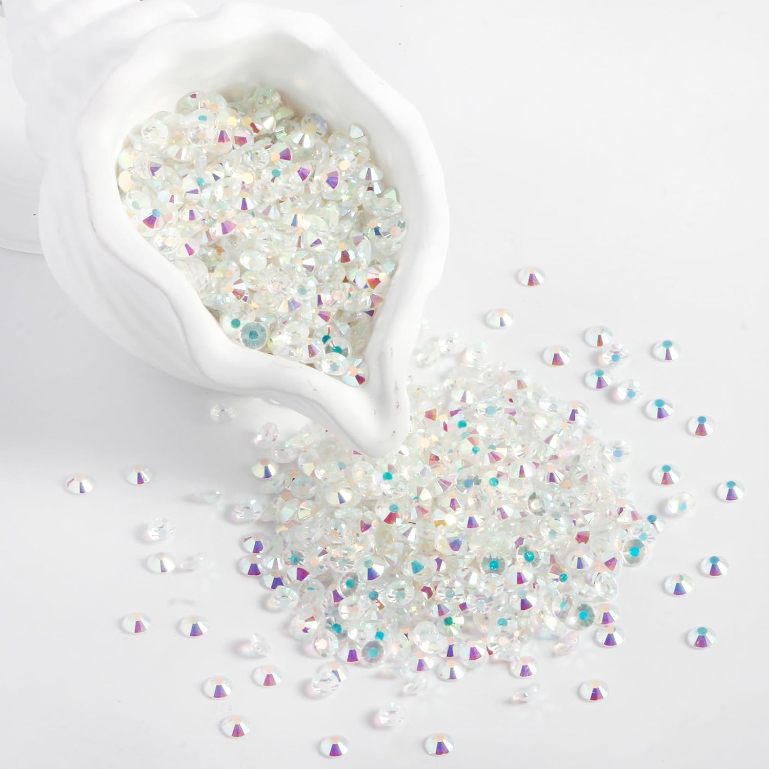 3000PCS SS10 Flatback Rhinestones | 12-Facet Diamond-Cut Glass Gems for Nail Art, Clothing, DIY Crafts |Glue-On Decoration Stones with Silver Backing(Transparent AB)-FemmiqueWomen