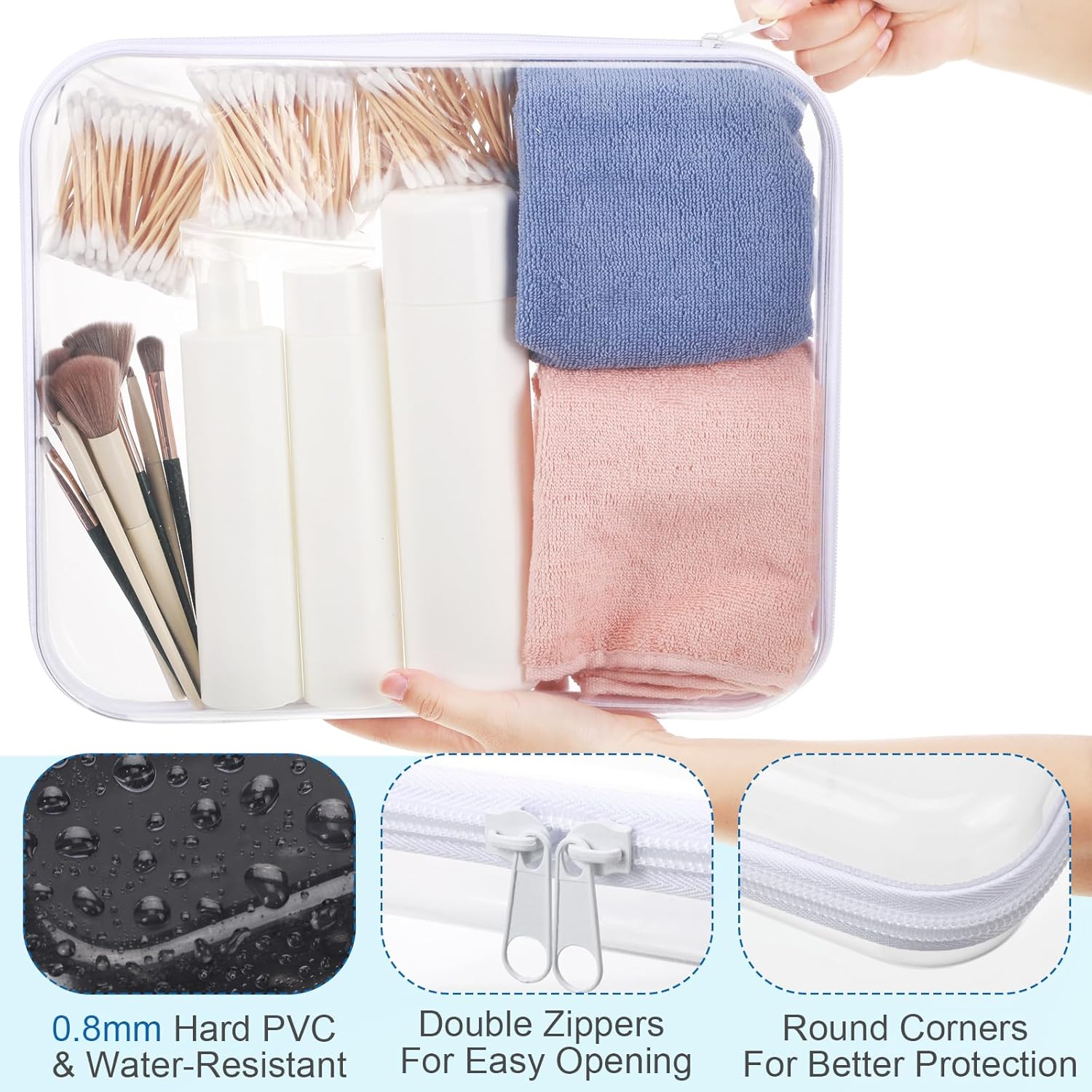 Sanwuta 6 Pcs Clear Hard Zipper Case Pencil Pouches Hard Plastic Zipper Pouches Makeup Bag Transparent Cases for Snacks Plastic Storage Organizer Box for Travel(White,13.78 x 11.81 x 2 Inch)-FemmiqueWomen