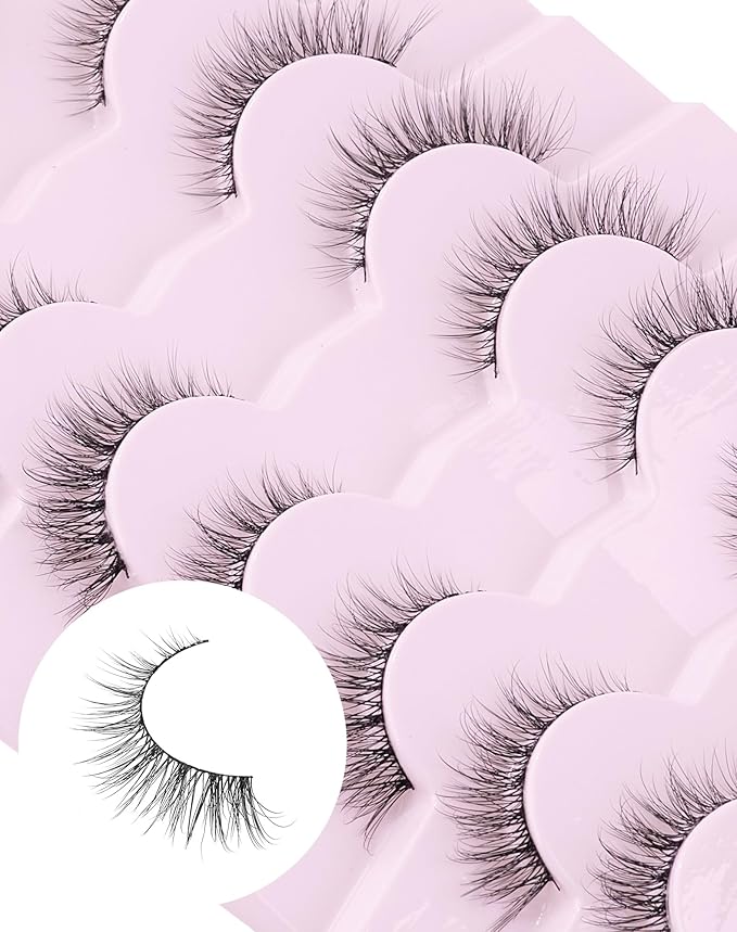 Lashes Natural Cat Eye Lashes Wispy Lashes 13mm False Lashes Wispy Lashes C Curl Strip Eyelashes Thin Cotton Band Soft Fake Eyelashes False Lashes Pack 7 Pairs-FemmiqueWomen