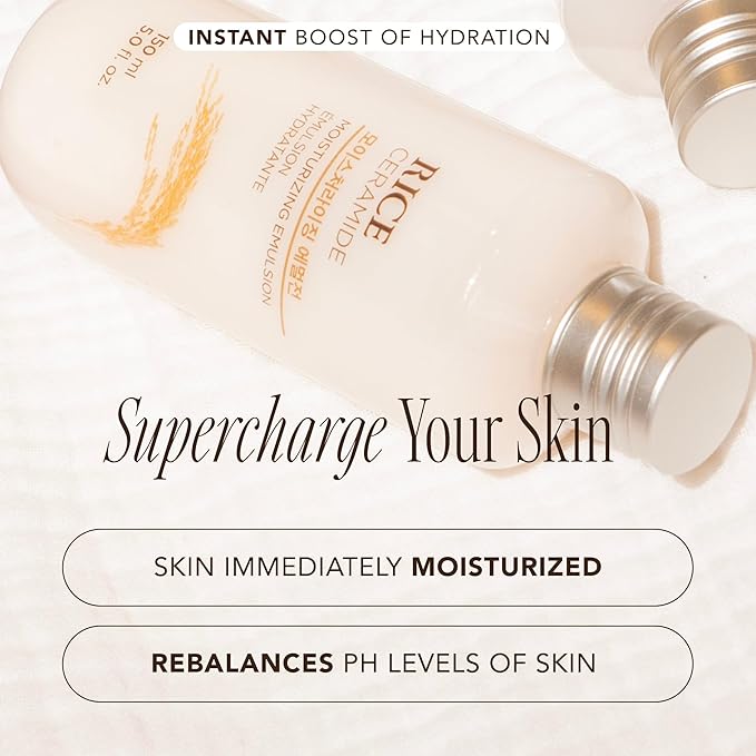 The Face Shop Rice Ceramide Moisturizing Emulsion - Rice Extract - Lightweight Face Moisturizer - Brightening - Hydrating Targets Dryness - Strengthens Skin Barrier - Face Lotion - Korean Skin Care-FemmiqueWomen