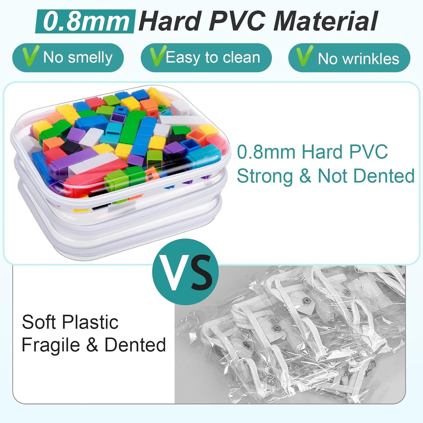 Hoolerry 3 Pcs Clear Hard Zipper Case Plastic Pouch Transparent Hard Case Clear Makeup Bag Portable Travel Organizer Bin for Cosmetics, Building Blocks, Puzzles(White,M)-FemmiqueWomen