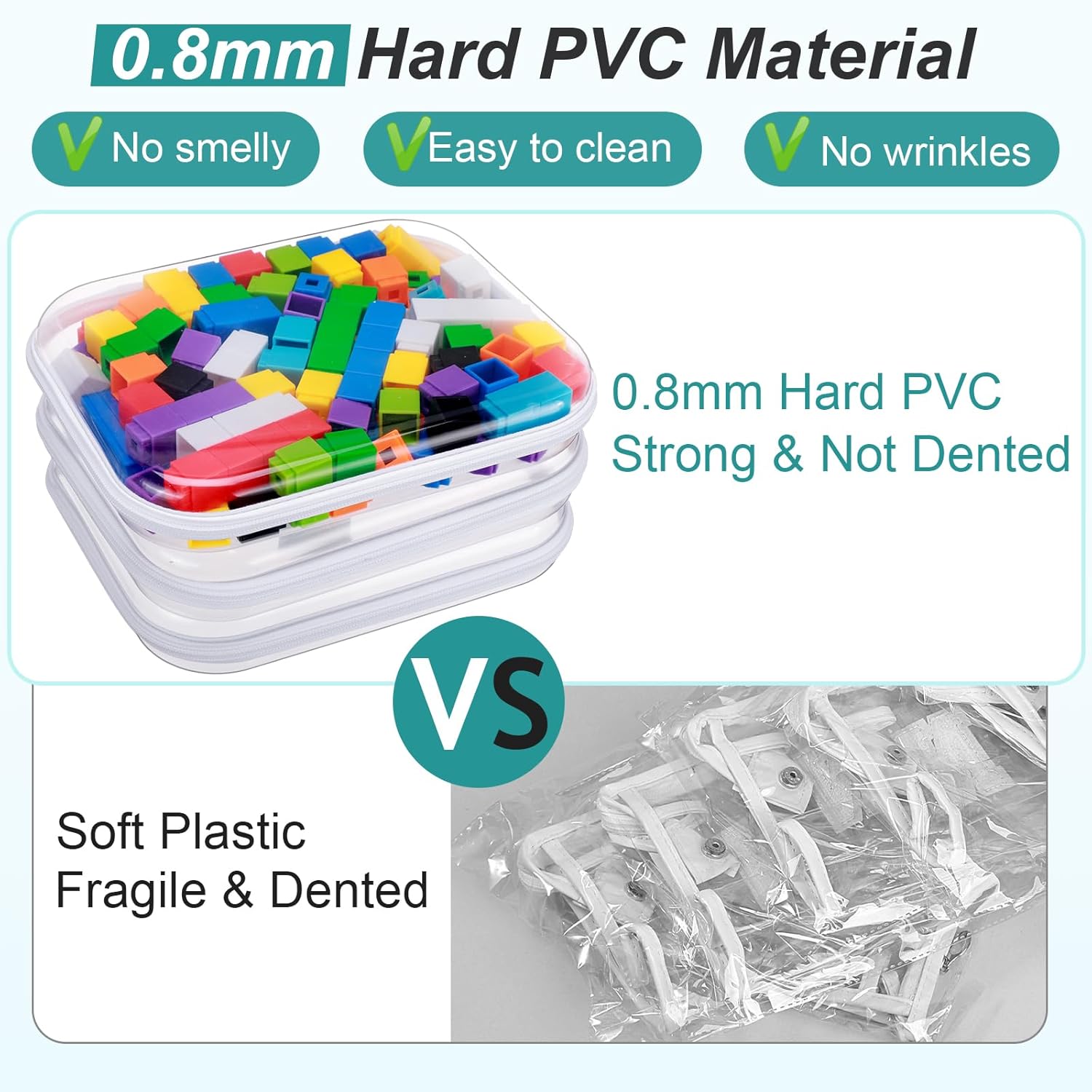 Hoolerry 3 Pcs Clear Hard Zipper Case Plastic Pouch Transparent Hard Case Clear Makeup Bag Portable Travel Organizer Bin for Cosmetics, Building Blocks, Puzzles(White,M)-FemmiqueWomen