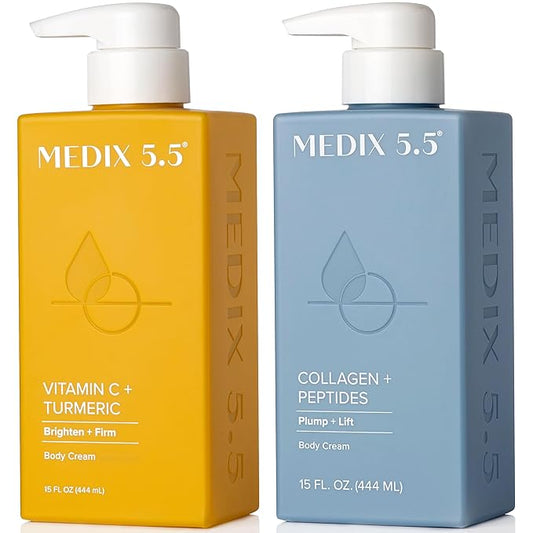 Medix 5.5 Vitamin C Lotion + Collagen Cream Anti Aging Moisturizer Skincare Set, Collagen Lotion Targets Wrinkles, Sagging Skin, Crepey Skin, Vitamin C Cream Brightens & Hydrates Dry Skin, Bundle-FemmiqueWomen