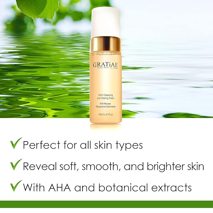 Gratiae organics, AHA Cleansing and Peeling Foam face wash, non-drying facial cleanser for sensitive, acne & allergy prone and all Skin Types, facial cleanser. 5.1 Fl. Oz-FemmiqueWomen