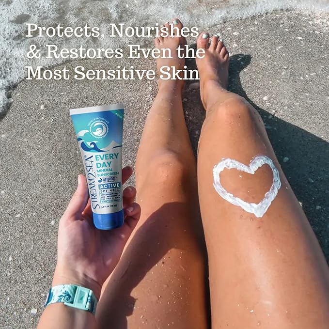 SPF 45 Every Day Active Mineral Sunscreen | 2.5 Fl Oz Biodegradable & Reef Safe Sunscreen for Face & Body | Non-Greasy, Lightweight & Sheer Mineral Protection Against UVA & UVB by Stream2Sea-FemmiqueWomen