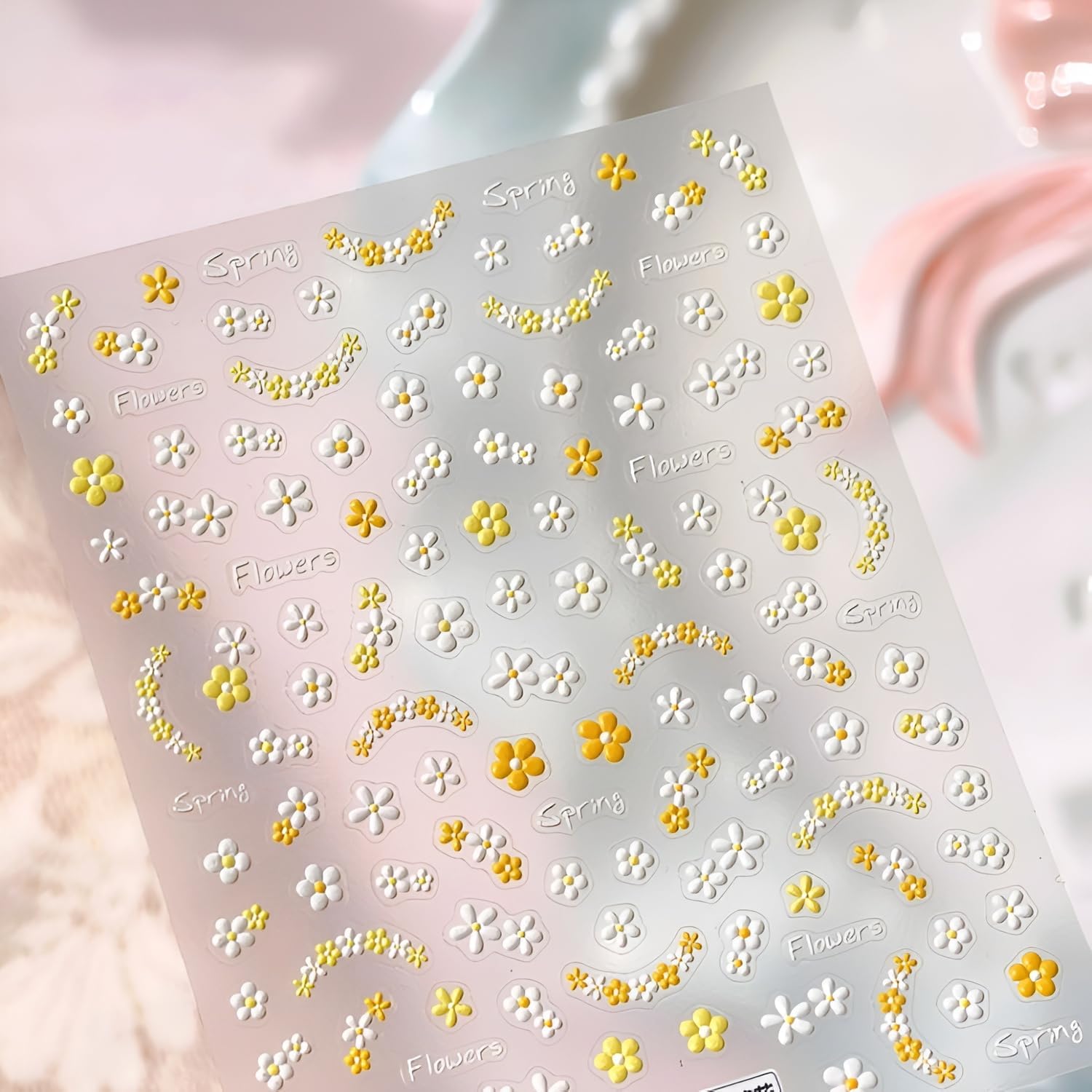3 Sheets Flower Nail Art Stickers 5D Embossed Colorful Summer Spring Nail Stickers for Nail Art Cute Daisy Nail Decals Self Adhesive Flower Nails Supplies Spring Nail Design for Women Girls-FemmiqueWomen