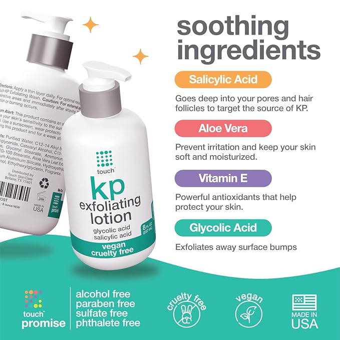 TOUCH Glycolic Acid Lotion for Keratosis Pilaris - KP Exfoliating Body Lotion Moisturizer - for AHA BHA Rough & Bumpy Skin- Gets Rid of Redness - 8 Fl Oz-FemmiqueWomen