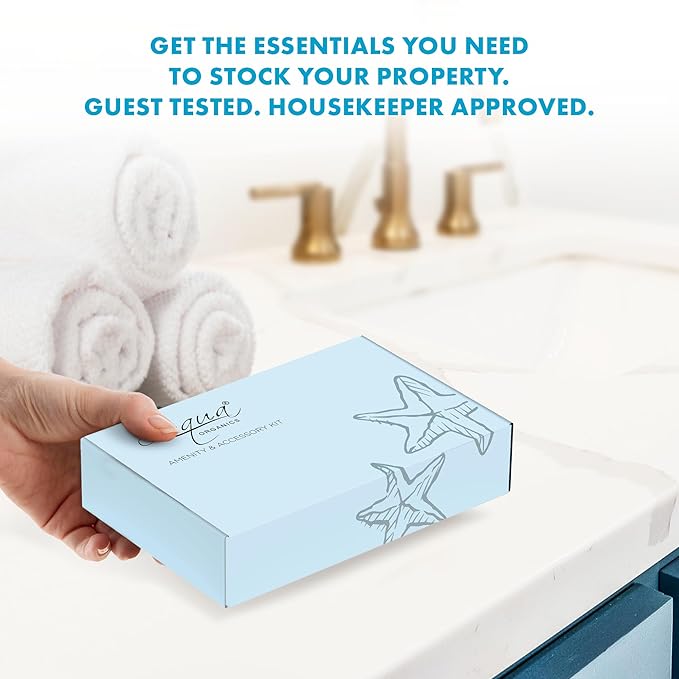1-Shoppe All-In-Kit|Aqua Organics Amenity Kit|Boxed Hotel Toiletries|Bulk Set 1oz Travel Size Shampoo,Conditioner,Lotion,Body Wash & Bar Soap for Guest Hospitality AirBnB/Vacation Rentals|5 Pieces-FemmiqueWomen