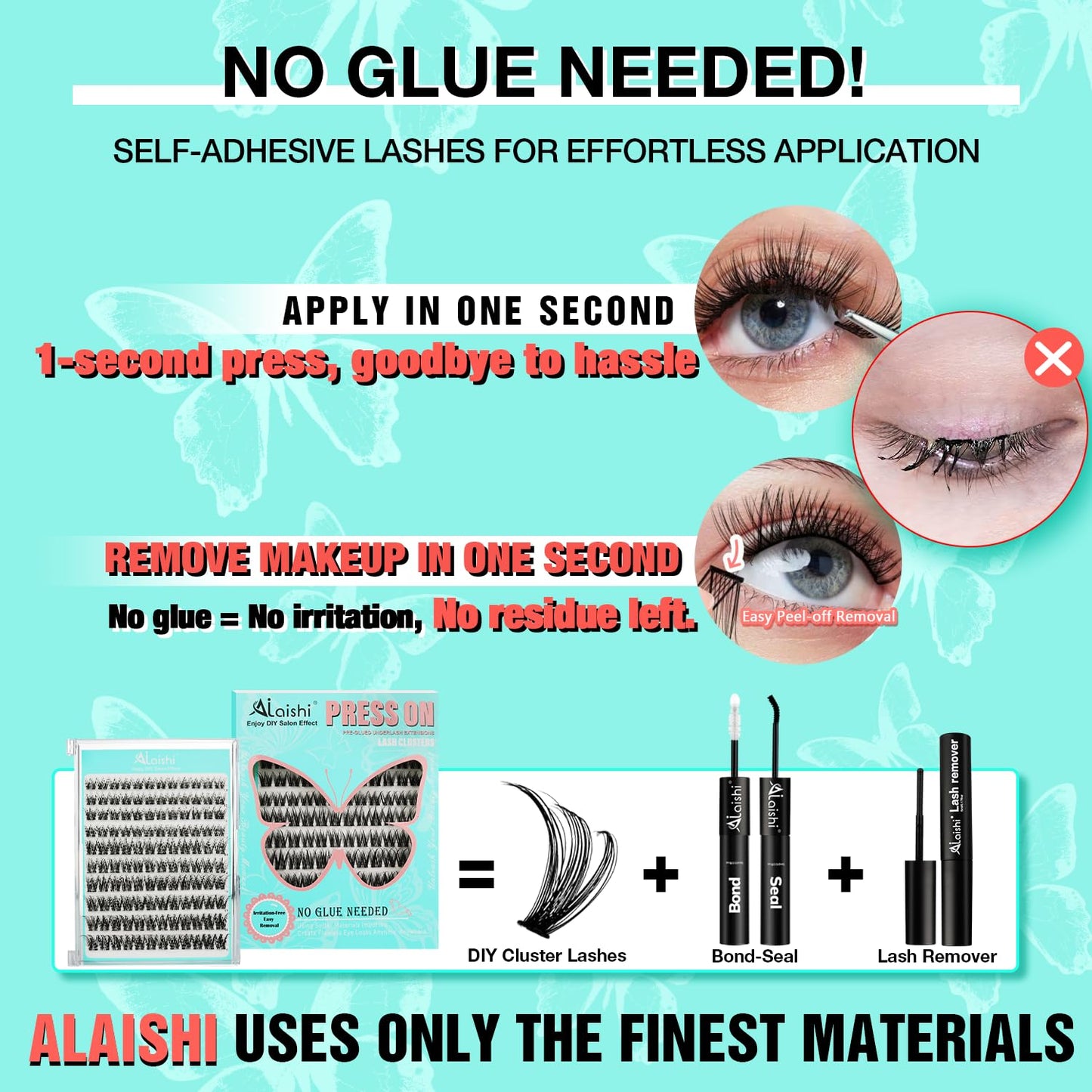 No Glue Needed Lashes, Self Adhesive Eyelashes, DIY Lash Cluster Eyelash Extensions Kit 10‑18mm,120pcs Fluffy D Curl Soft Natural Lashes with Tweezers–Fake Cat Eye Wispy Individual Clusters(NGDY81)-FemmiqueWomen