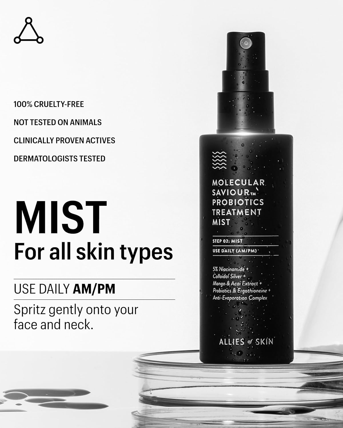 Allies of Skin Probiotic Face Mist | Toner Facial Mist to Minimize Pores | Probiotic Skincare for Moisture Retention | 5% Niacinamide for Glowy Skin | Travel Friendly (1.7 Fl Oz)-FemmiqueWomen