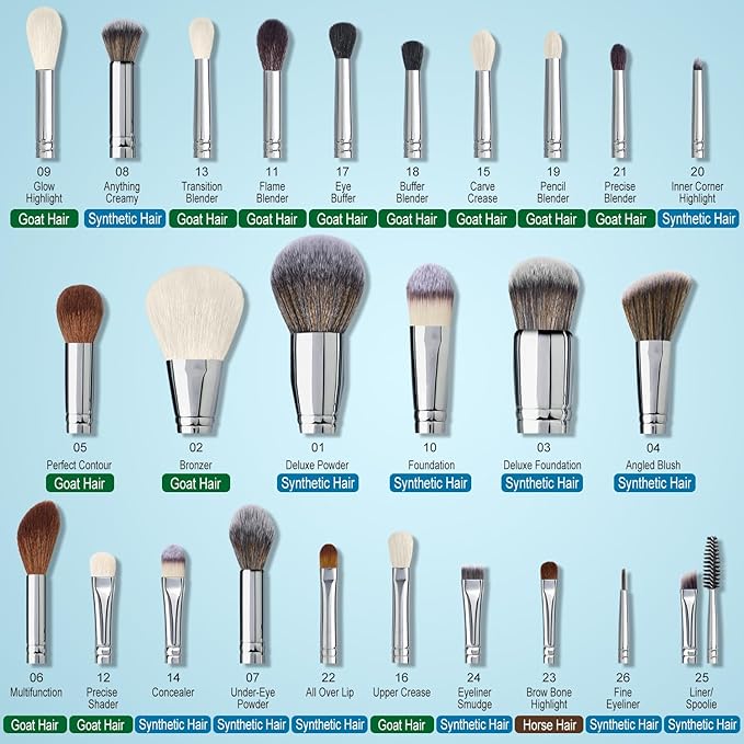 Professional Makeup Artist Brushes Set 26Pcs Real Natural Goat Hair Labeled White Makeup Brush Set with Foundation Powder blush concealer blending eyeshadow contour make up brushes set-FemmiqueWomen