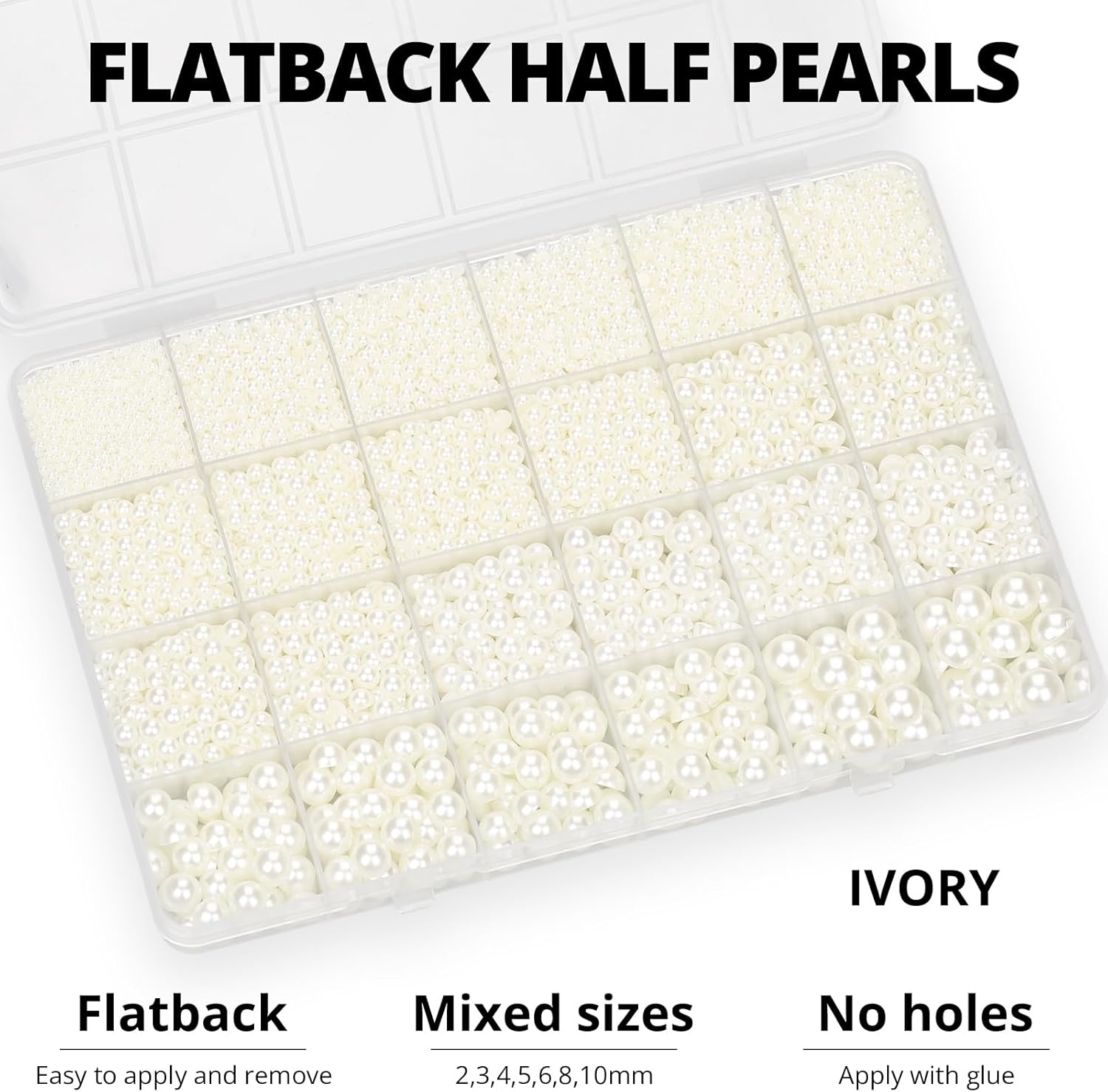 16000Pcs Flatback Pearls for Crafting, Ivory Flat Back Assorted Sizes 2/3/4/5/6/8/10mm Half Pearl Beads Bedazzling for Crafts Clothing Tumbler Shoes Wedding Gown Nails with B7000 Jewelry Making Glue-FemmiqueWomen