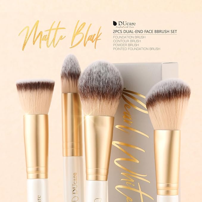 DUcare Makeup Brushes Duo End Foundation Contour Powder and Buffer Brush Bronzer Double Makeup Brush Set 2Pcs white-FemmiqueWomen