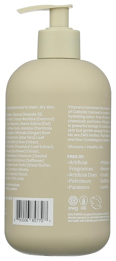Vitasana Hydrating Hand & Body Lotion, 16 oz – Fragrance‑Free, 99% Plant‑Derived with 2% Colloidal Oatmeal, EWG Verified, Hypoallergenic, Paraben‑Free, Sulfate‑Free, Cruelty‑Free-FemmiqueWomen