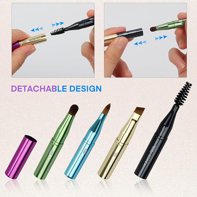 Unaone 4 in 1 Makeup Brush - Lip Brush for Lipstick, Eyebrow, Eyeshadow, Spiral Eyebrow Portable Detachable Multi-functional Lipstick Brush for Makeup-FemmiqueWomen
