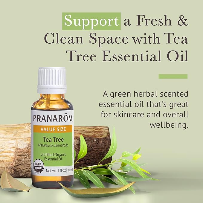 Pranarom USDA Certified Organic Tea Tree Essential Oil (30ml), 100% Pure Undiluted Therapeutic Grade from Zimbabwe for Aromatherapy, Diffuser, Healthy Skin & Hair, Massage, Relaxation-FemmiqueWomen