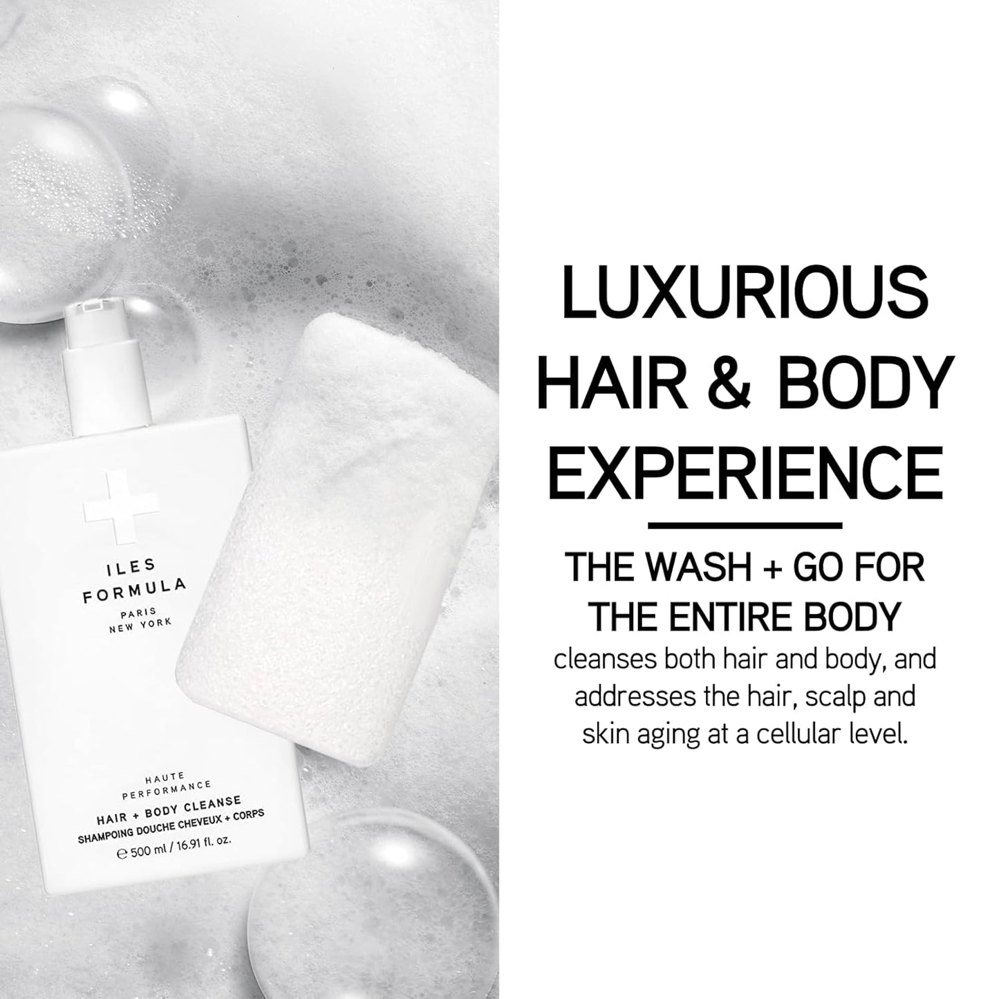 ILES FORMULA Haute Performance Hair + Body Cleanse + Natural Sponge - Gently Cleanse & Nourish Hair + Body, Sulfate, Silicone & Paraben Free, 500 ML-FemmiqueWomen