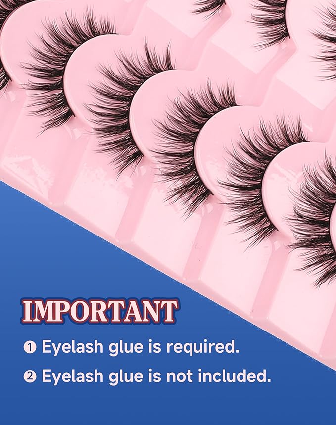 Lashes Natural Look Wispy Spiky Eyelashes Everyday False Lash Soft Strip Eyelashes Fluffy 7 Pairs D78-FemmiqueWomen