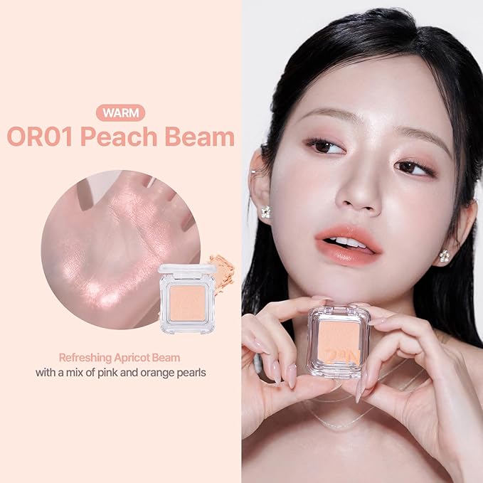 2aN Pure Glash Highlighter OR01 Peach Beam – Glass-Like Sheen Powder Highlighter for a Natural, Radiant Glow | Buildable, Long-Lasting, Lightweight Formula-FemmiqueWomen