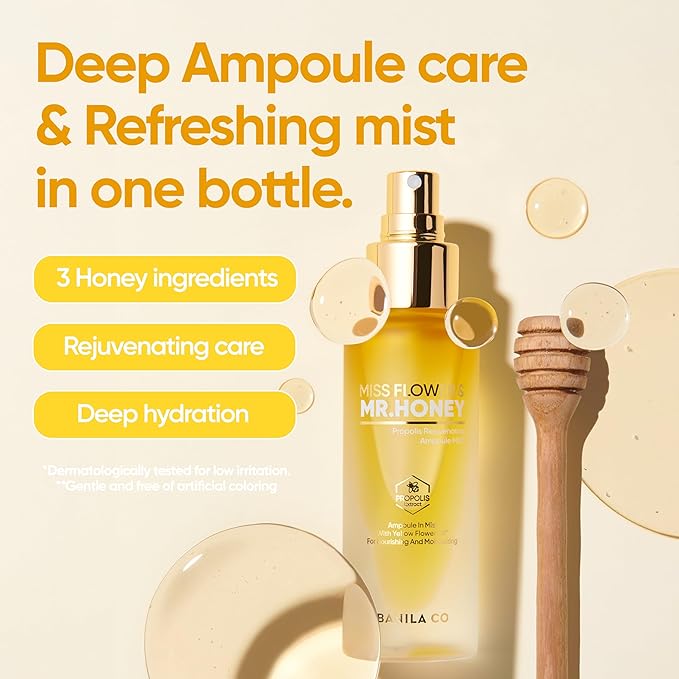 BANILA CO Miss Flower & Mr Honey Propolis Ampoule Mist | Nourishing Skin Double Layer & Moisturizing Makeup Fixer Setting Spray | Hydration Boost, Radiant Glow Serum (99ml / 3.34 fl oz)-FemmiqueWomen