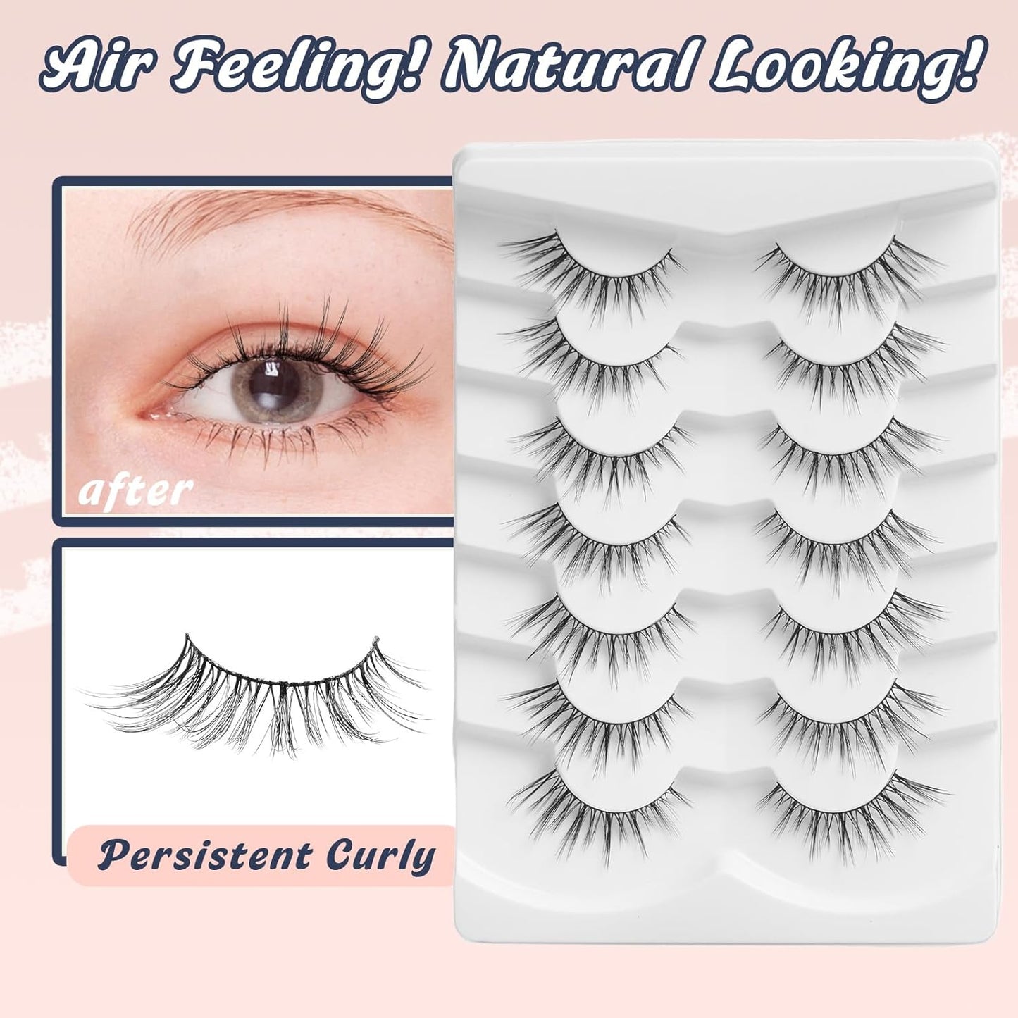 Wispy Eyelashes Cat Eye Lashes Natural Look Fox Eye Eyelashes Thin Band Strip Lashes 15MM False Eyelashes 3D Volume Fake Lashes Pack 7 Pair Siligli-FemmiqueWomen