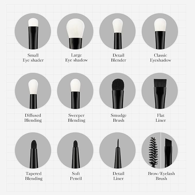 Jessup Eyeshadow Brush Set 12pcs Black Eye Makeup Brushes Set Professional with Natural Synthetic Hair for Eyebrow Eyelash Eyeliner Spoolie Blending, T322-FemmiqueWomen