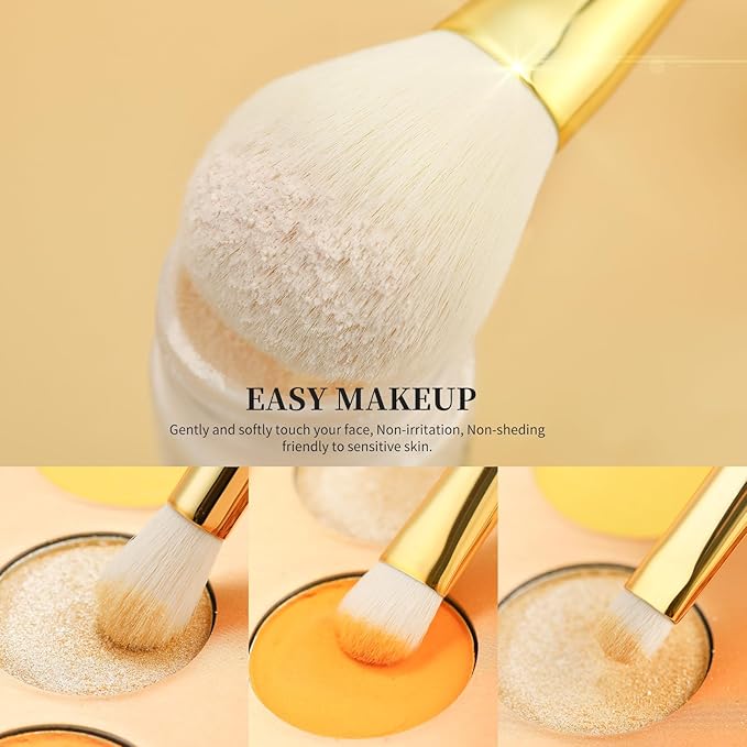 DUcare Makeup Brushes 15Pcs Makeup Brush Set with Holder Premium Synthetic Powder Foundation Contour Blush Concealer Eye Shadow Blending Liner Make Up Brush Kit gold-silver-FemmiqueWomen