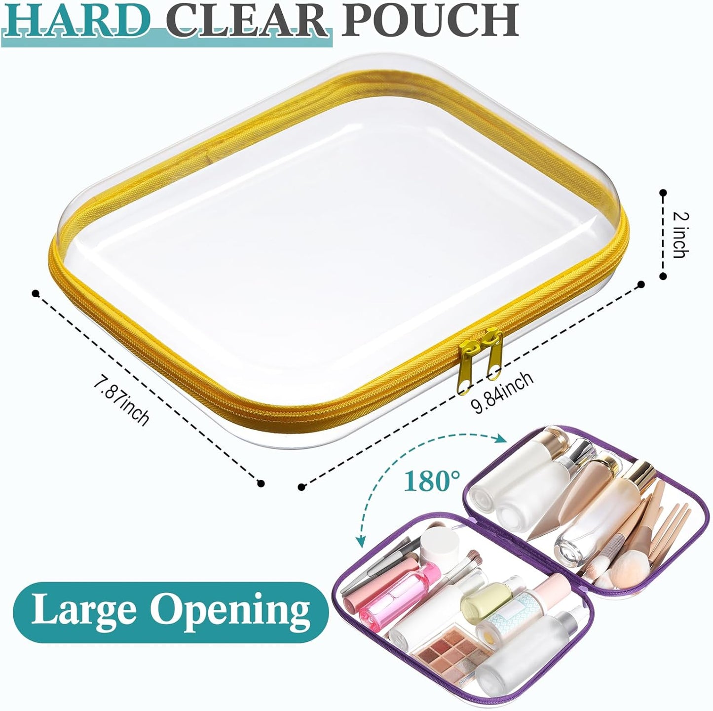 Sanwuta 6 Pcs Clear Hard Zipper Case Pencil Pouches Hard Plastic Zipper Pouches Makeup Bag Transparent Cases for Snacks Plastic Storage Organizer Box for Travel-FemmiqueWomen