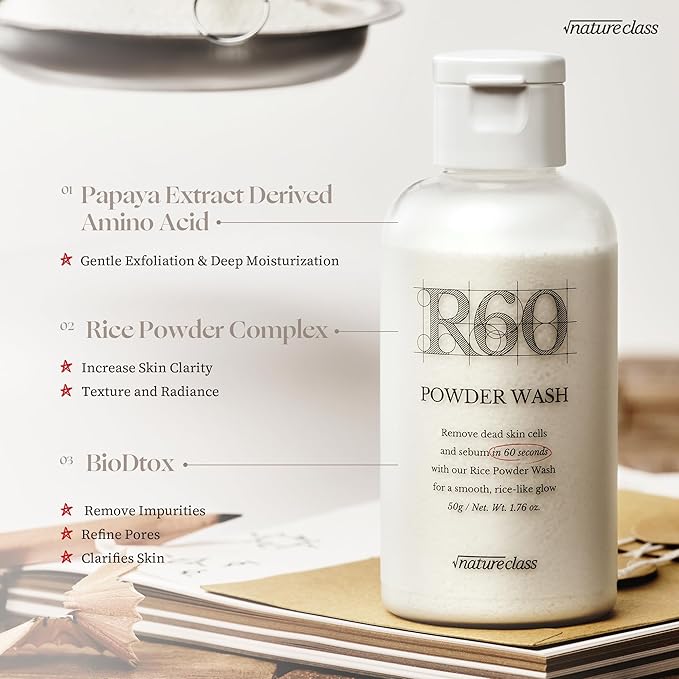 R60 Rice Enzyme Powder Face Wash Cleanser – Exfoliating, Deep Cleansing, Removes Pore Impurities for Soft Radiant Skin, Korean Skincare1.76oz-FemmiqueWomen