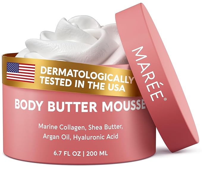 MAREE Moisturizer Body Butter Mousse - Whipped Body Butter for Women Smell Good - Facial Moisturizer for Dry Skin - Face Hand Body Cream for Women & Men with Marine Collagen, Shea Butter & Argan Oil-FemmiqueWomen