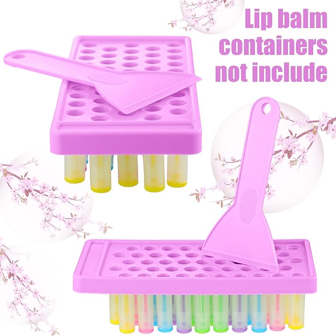 2 Sets Lip Balm Tray and Spatula Set Portable lipstick Holder Lip Balm Containers Lip Gloss Making Kit (Purple)-FemmiqueWomen