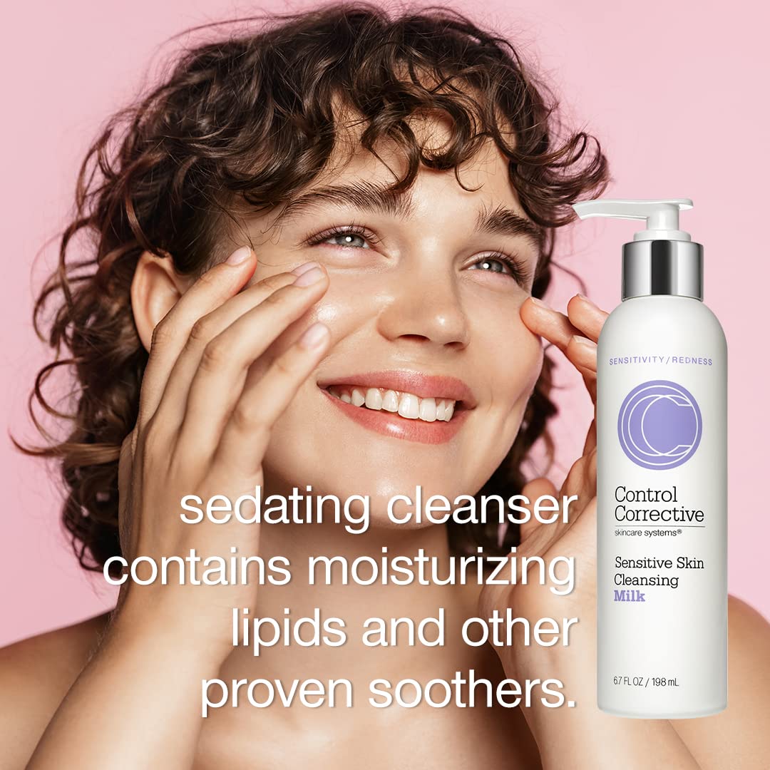 CONTROL CORRECTIVE Sensitive Skin Cleansing Milk, 6.7 Oz - Creamy, Calming Cleanser With Soothing Liden Flower, Gentle, Comfrey, Aloe Vera, Chamomomile Extracts, Removes Make-Up & Daily Build Up-FemmiqueWomen