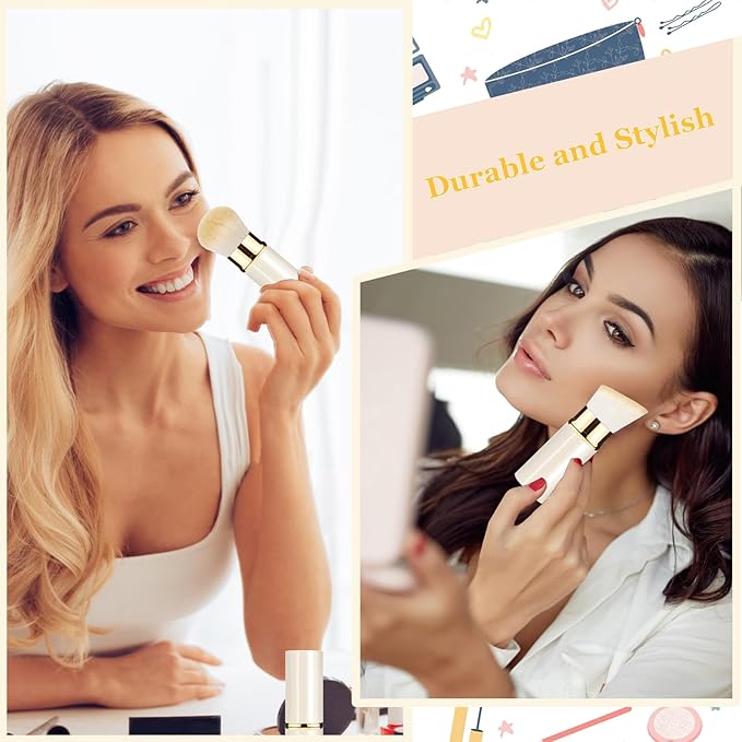 Makeup Brush, Retractable 2 Pack Travel Kabuki Powder Makeup Brush, Foundation Face Blush Brushes for Blending Liquid, Blush, Bronzer, Buffing, Sunscreen,Flawless Cosmetics-FemmiqueWomen