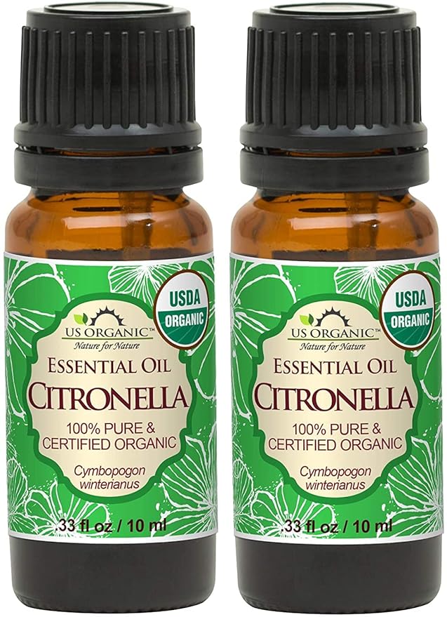 US Organic Citronella Essential Oil, USDA Certified, 100% Pure, 10 ml Pack of 2, Improved caps and droppers – Used for Skin Care, Many DIY Projects Like Candle Making and Much More-FemmiqueWomen