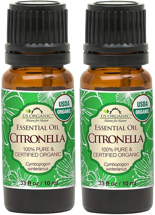 US Organic Citronella Essential Oil, USDA Certified, 100% Pure, 10 ml Pack of 2, Improved caps and droppers – Used for Skin Care, Many DIY Projects Like Candle Making and Much More-FemmiqueWomen