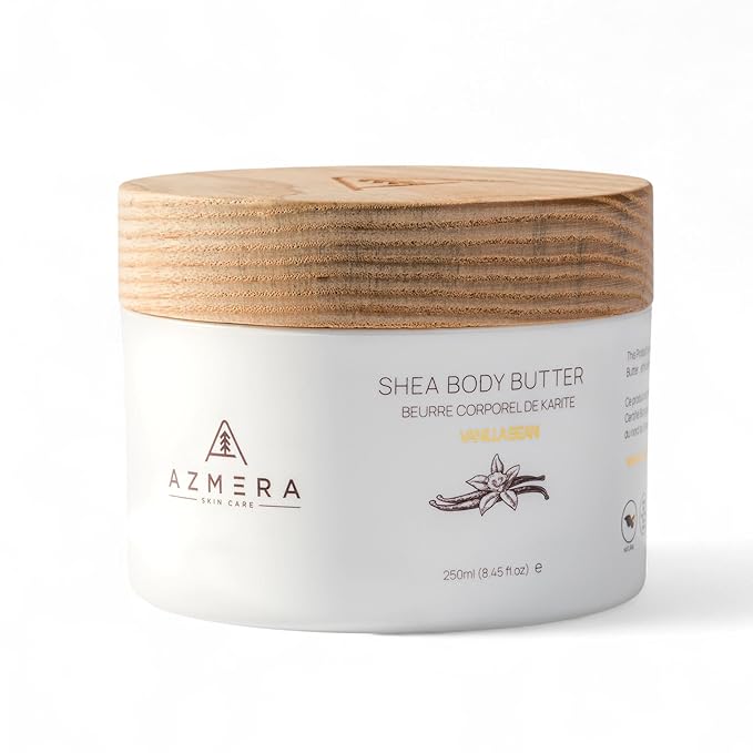 AZMERA Handcrafted Whipped Shea Body Butter – Luxurious Vanilla Bean Scented Moisturizer for Dry, Sensitive Skin, Argan Oil & Vitamin E – Vegan, Non-Greasy Skincare – 8.82 oz-FemmiqueWomen