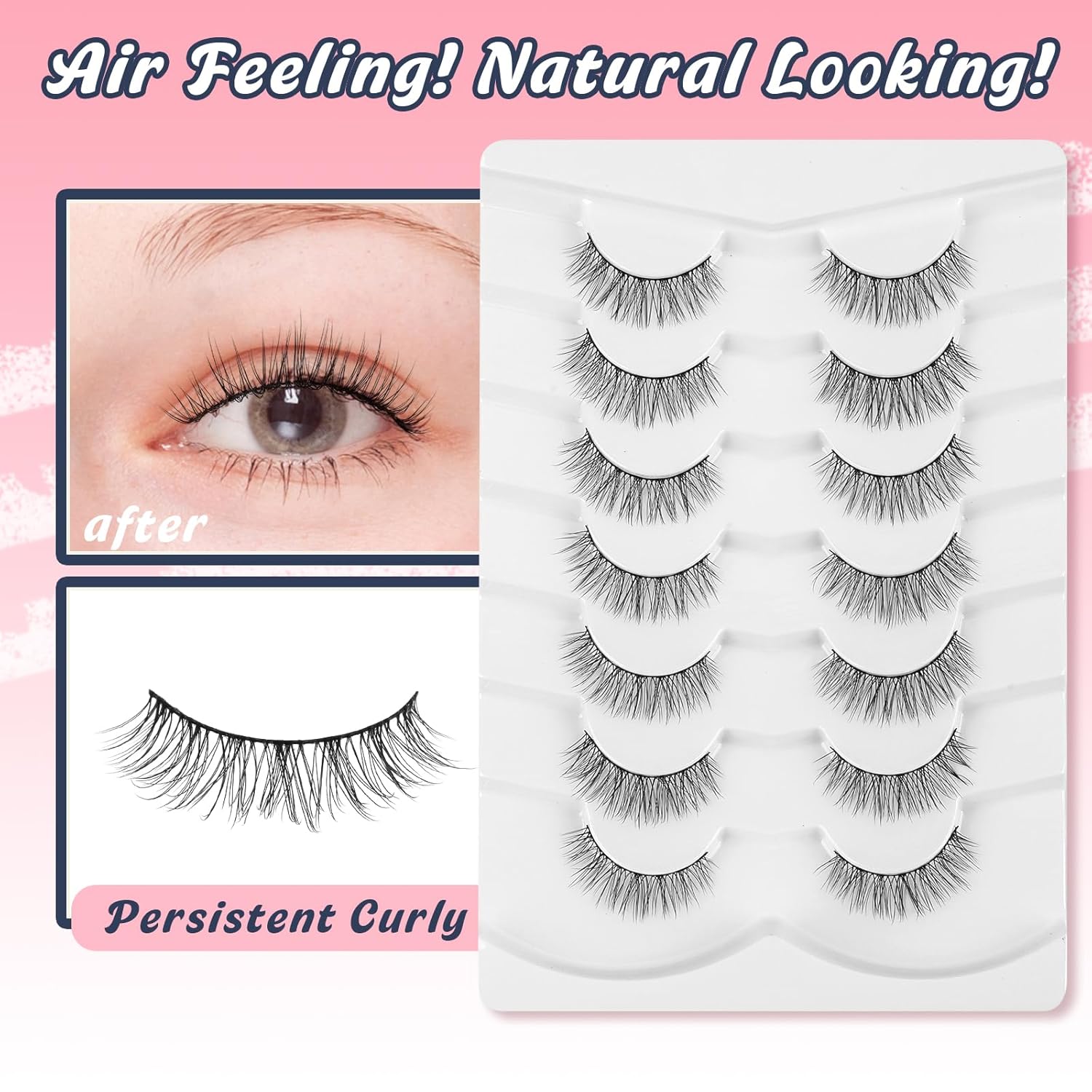 Eyelashes Short Natural Lashes Wispy Eyeashes Natural Look 10mm Strip Lashes False Eyelashes C Curl Eye Lashes Pack 0.1MM Thin Band 3D Volume Soft Eyelash Siligli Lash 7 Pair-FemmiqueWomen