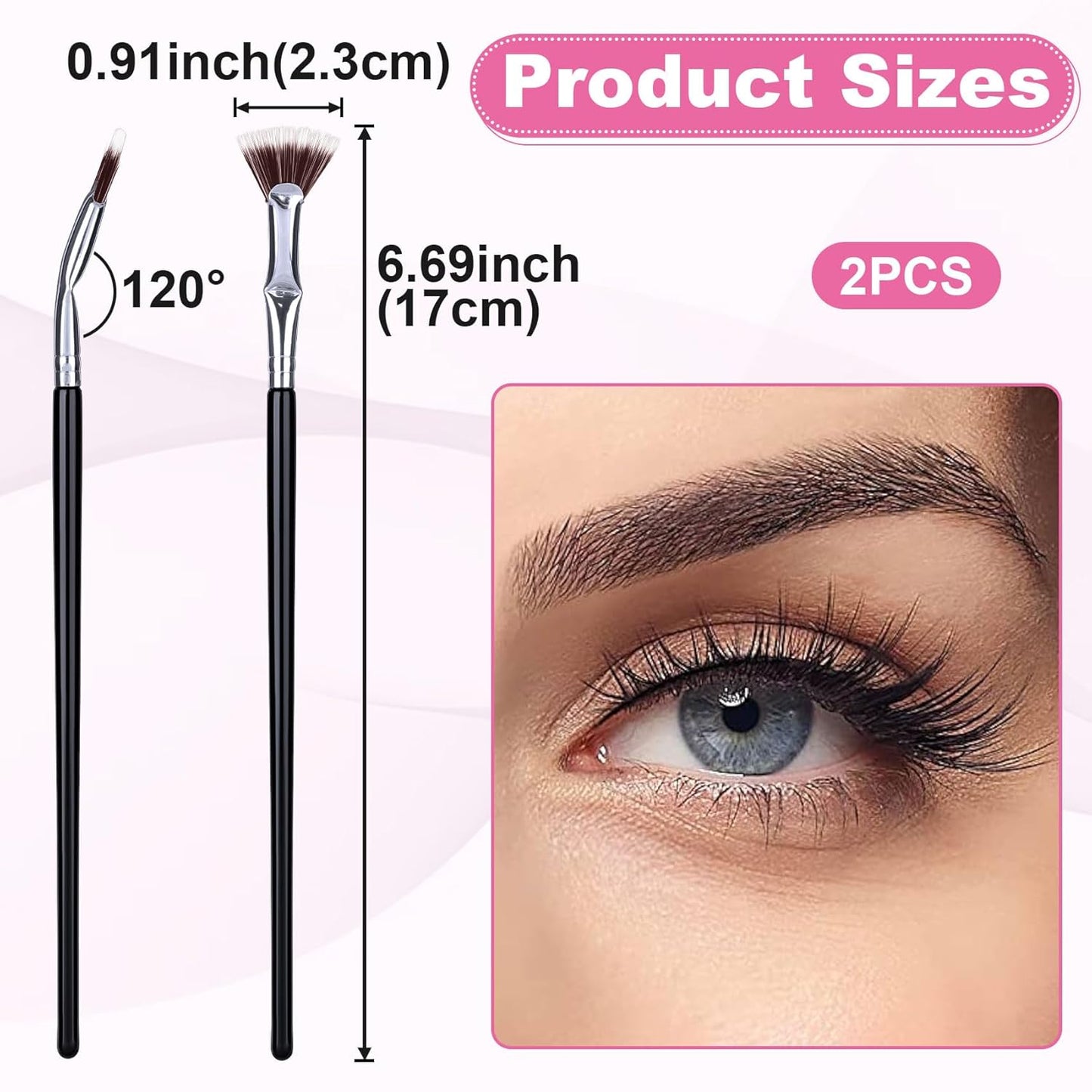 PAGOW 2pcs Folding Angle Scalloped Lash Brush, Eyelash Comb Separator Makeup Tool, Multifunctional Mascara Fan Brush with Soft Bristles for Upper Lower Eye Lash (Brown Bristles)-FemmiqueWomen