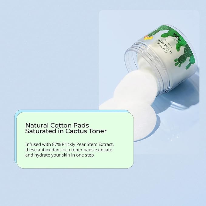 YADAH Cactus Toner Pads 5.07 Fluid Ounce 60 Count, Cruelty Free Facial Cleansing Exfoliator Toning Hydrating Treatment Wipes for Clear Pores Acne Prone Oily Dry Sensitive Skin-FemmiqueWomen