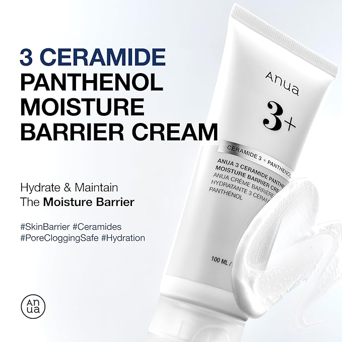 ANUA 3 Ceramide Panthenol Moisture Barrier Cream, Hydrating Face Moisturizer for Normal Skin, Panthenol, Ceramide, Centella for Skin Barrier Non Comedogenic, Korean Skincare (100ml/ 3.38 fl. oz.)-FemmiqueWomen