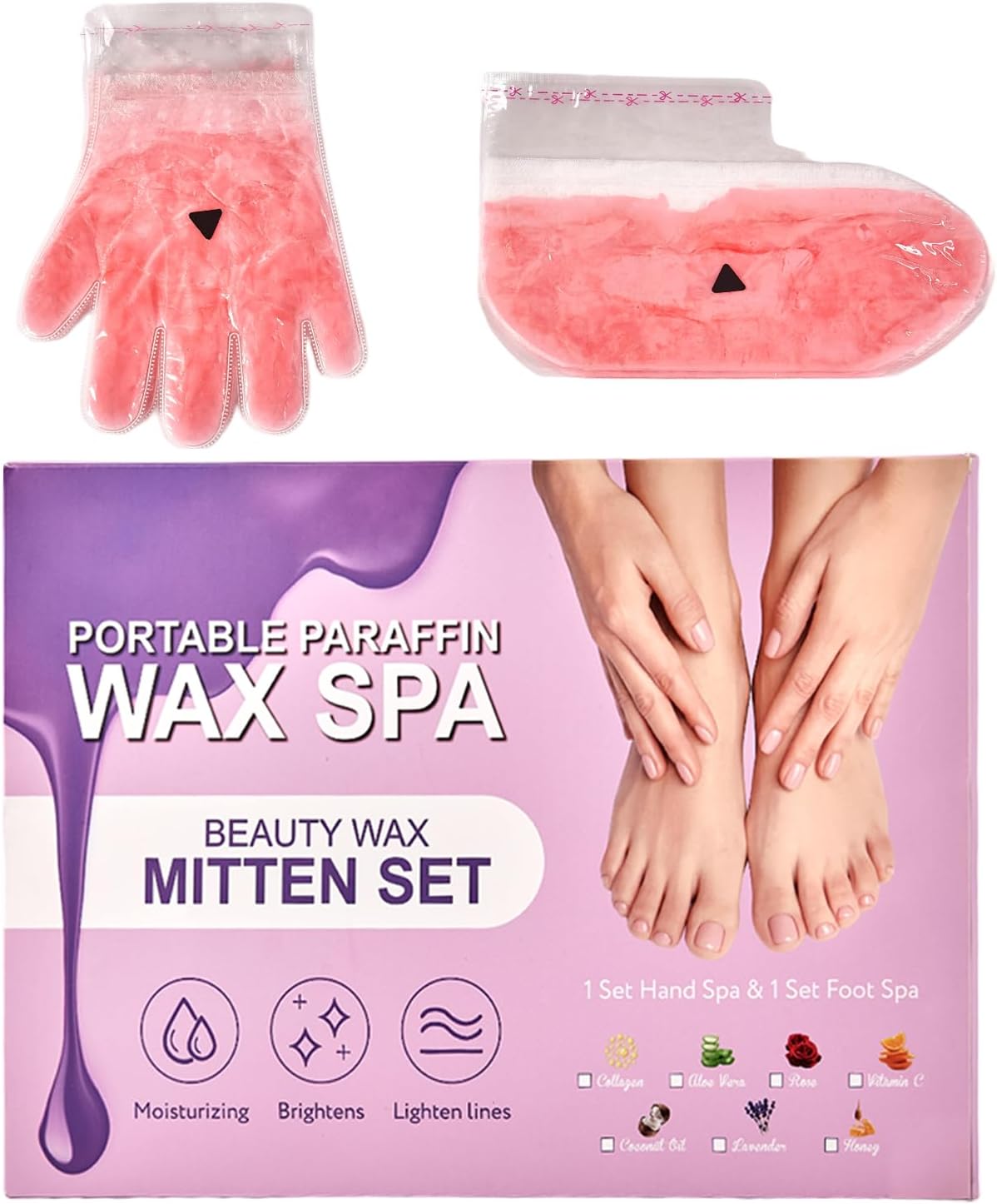 10-Minute Paraffin Hand & Foot Treatments, Self Contained Paraffin Wax Gloves and Booties Set for Intensive Hydration at Home (Rose)-FemmiqueWomen