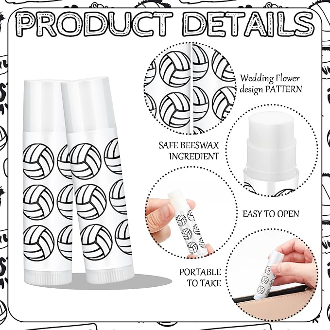 24 Pcs Volleyball Lip Balm Volleyball Team Gifts Volleyball Party Favors Volleyball Lip Balm Gift for Volleyball Team Volleyball Party Guest Supplies (White)-FemmiqueWomen
